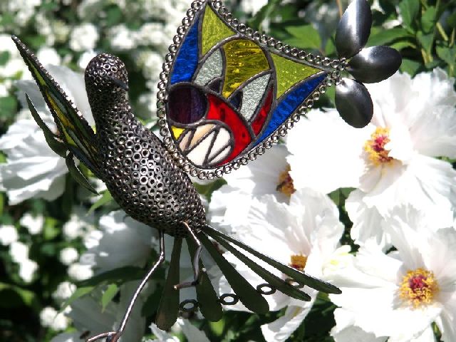 oiseau mtal verre