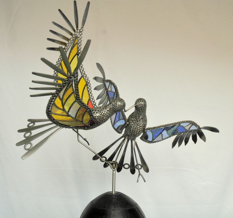 couple d'oiseaux mtal verre