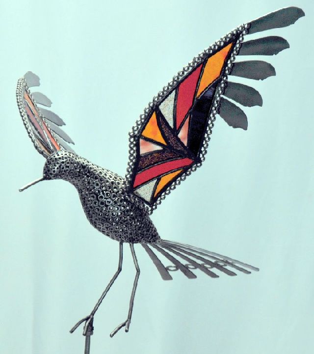 oiseau mtal verre